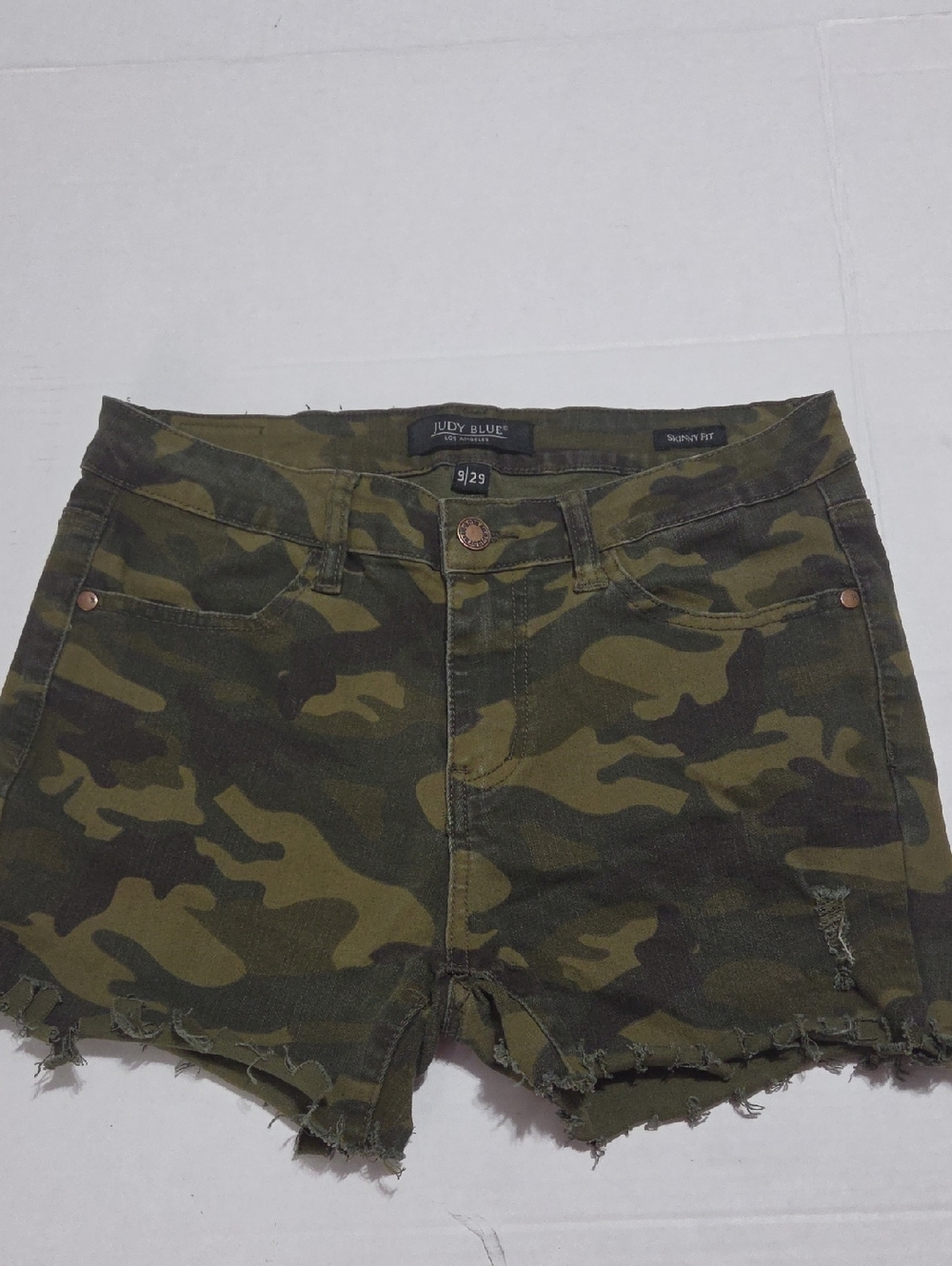 Judy Blue Camo Denim Jean Shorts - Olive & Dark Green Skinny Fit